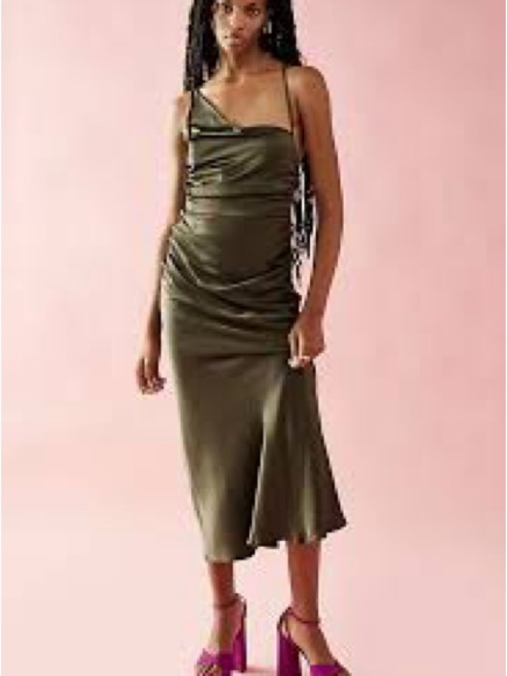 Shona Joy Giorgio Asymmetrical Satin Slip Midi Dress - Picture 2 of 7